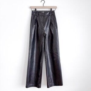 Wilfred Faux Leather Pleated Pants Size 00 Black Wide Leg Trousers